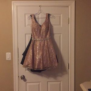 NWT Size 2 short v-neck glitter blush prom dress